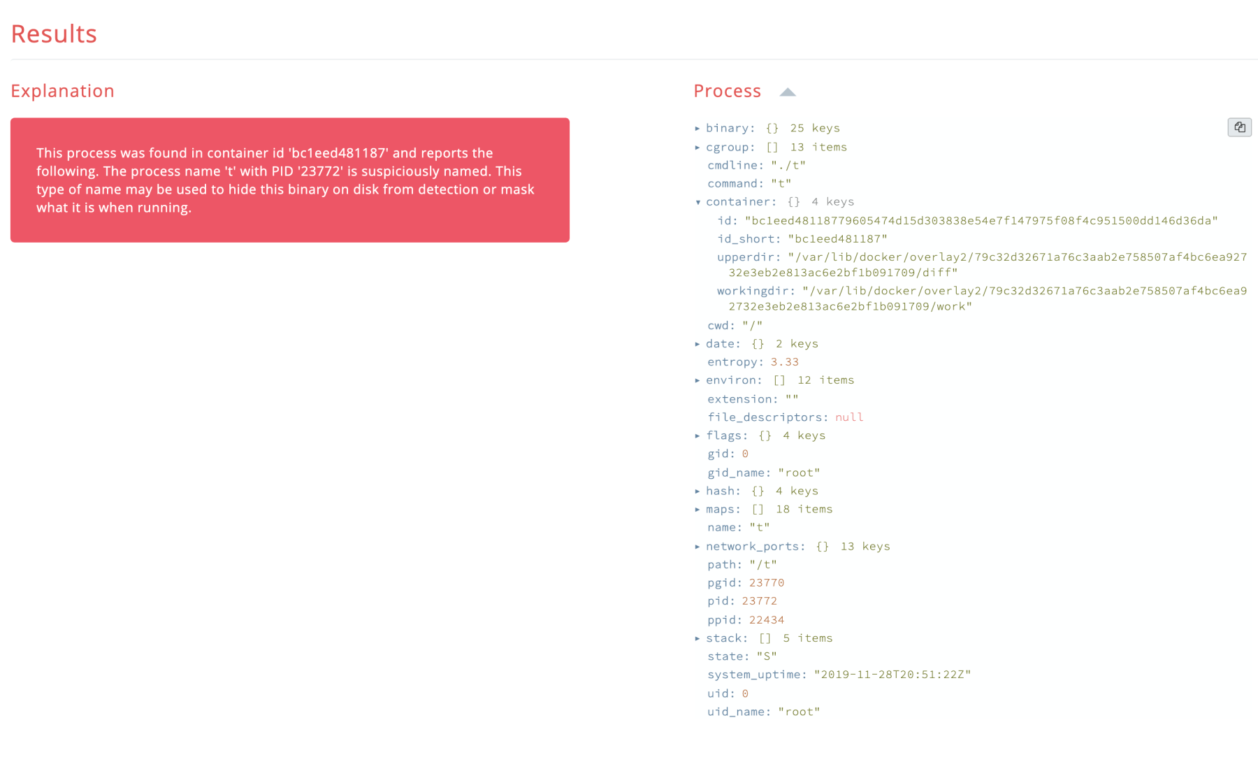 blog-imagessandfly-2-6-0-elasticsearch-replication-linux-container-security-scanning-hidden-process-de-cloaking-and-more07-sandfly-process-suspicious-name-docker-container