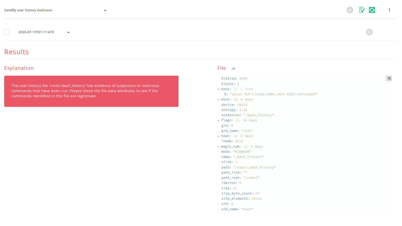 blog-imagessandfly-2-7-0-mitre-attck-tags-enhanced-linux-stealth-rootkit-de-cloaking-and-sctp-backdoor-detection04-sandfly-user-history-malicious